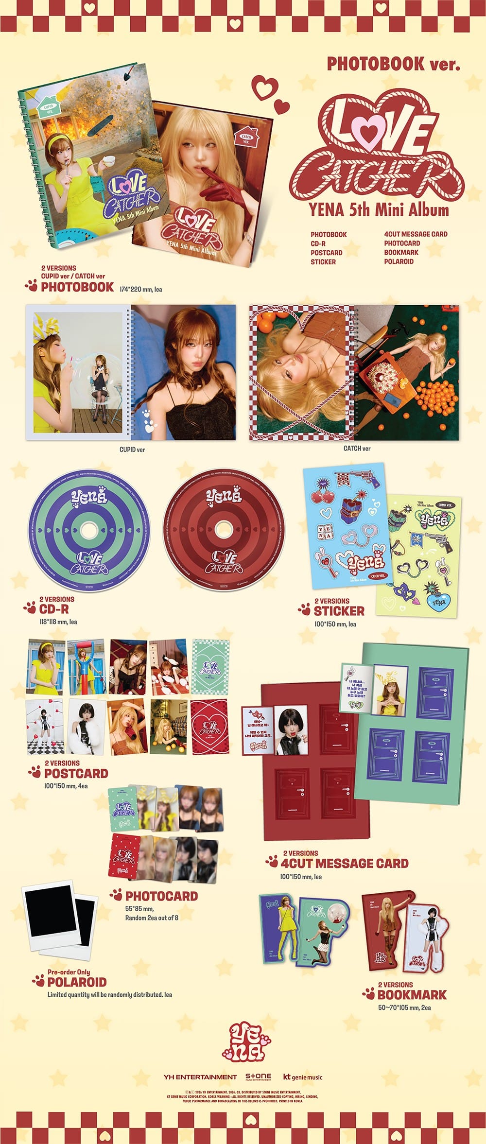 Korea Pop Store CHOI YENA - 5th Mini Album [Love Catcher] Kawaii Gifts