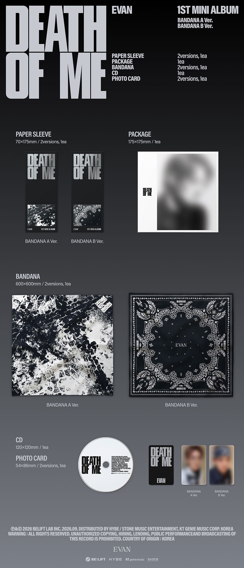 Korea Pop Store EVAN - Death of Me (Bandana Ver.) Kawaii Gifts