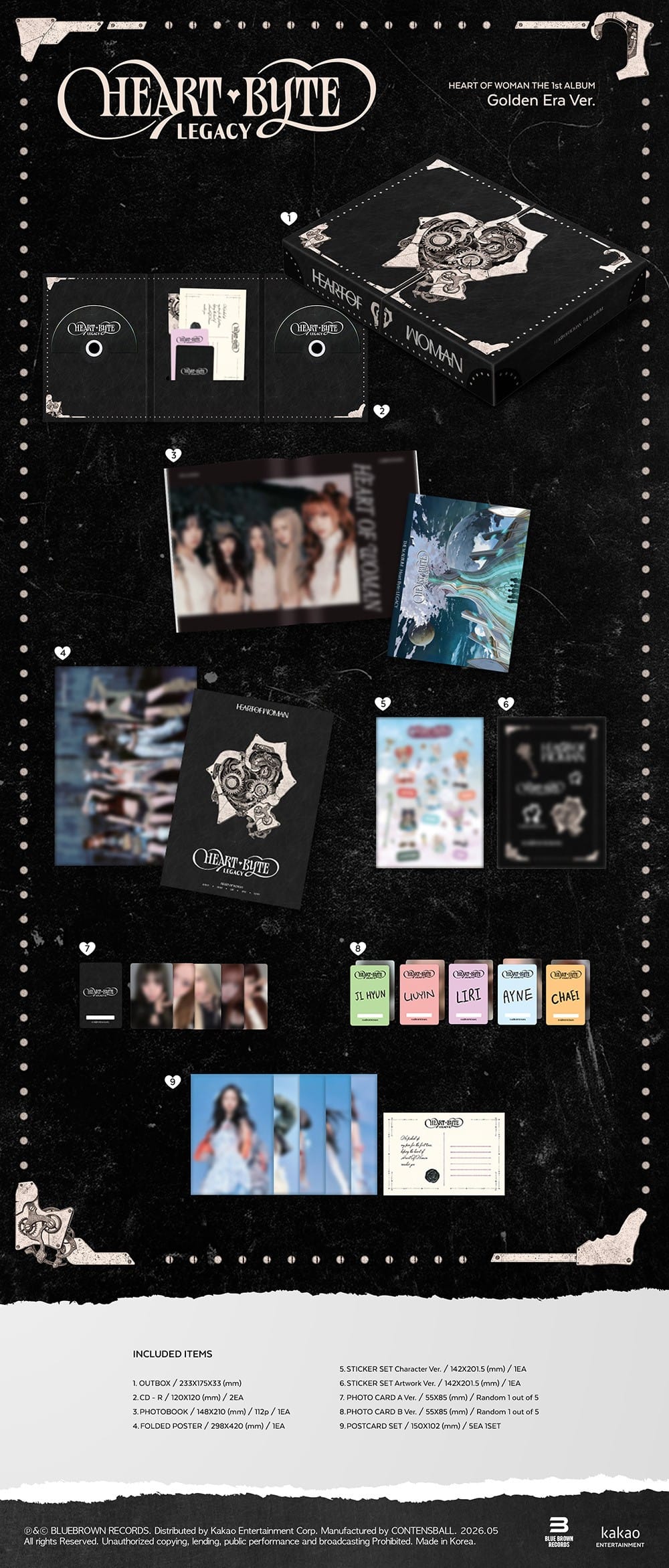 Korea Pop Store HEART OF WOMAN - The 1st Album [Heart Byte: Legacy] Golden Era Ver. Kawaii Gifts