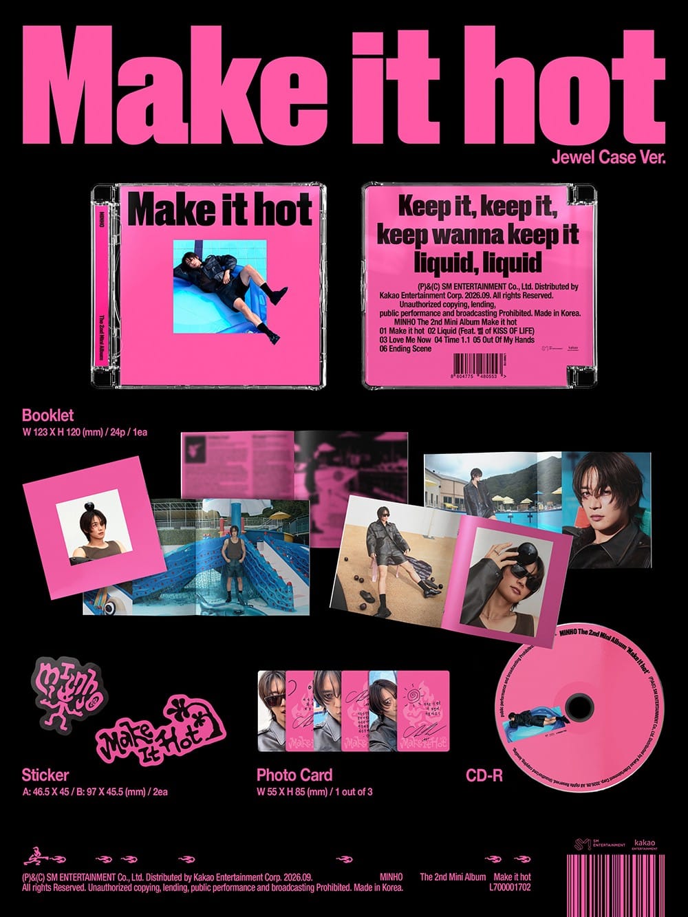 Korea Pop Store MINHO - 2nd Mini Album [Make It Hot] Jewel Case Ver. Kawaii Gifts