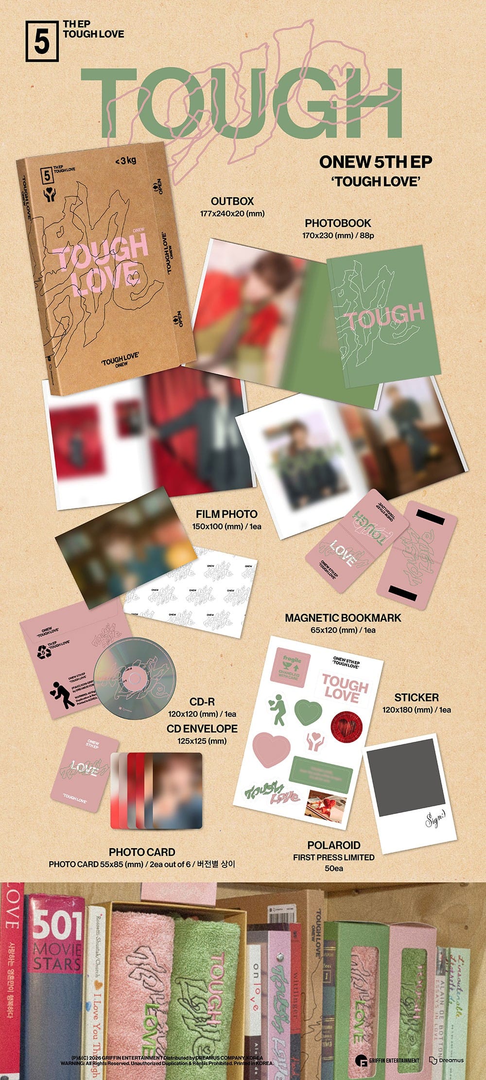Korea Pop Store ONEW - 5th EP Tough Love (Book Ver.) Kawaii Gifts 8809954225673