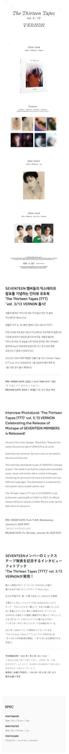 Korea Pop Store [SEVENTEEN] [VERNON] 'The Thirteen Tapes (TTT)' Vol.3/13 Vernon Kawaii Gifts