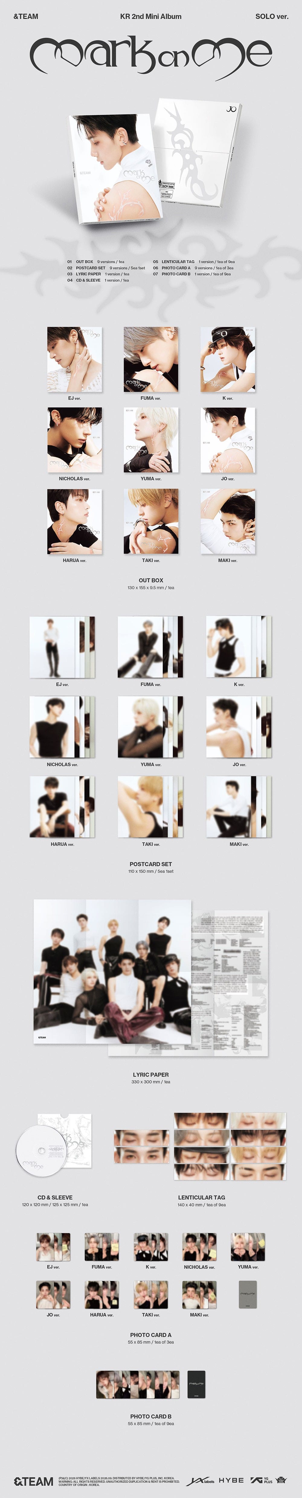 Korea Pop Store &TEAM - KR 2nd Mini Album 'Mark On Me' Solo (Compact) Ver. Kawaii Gifts