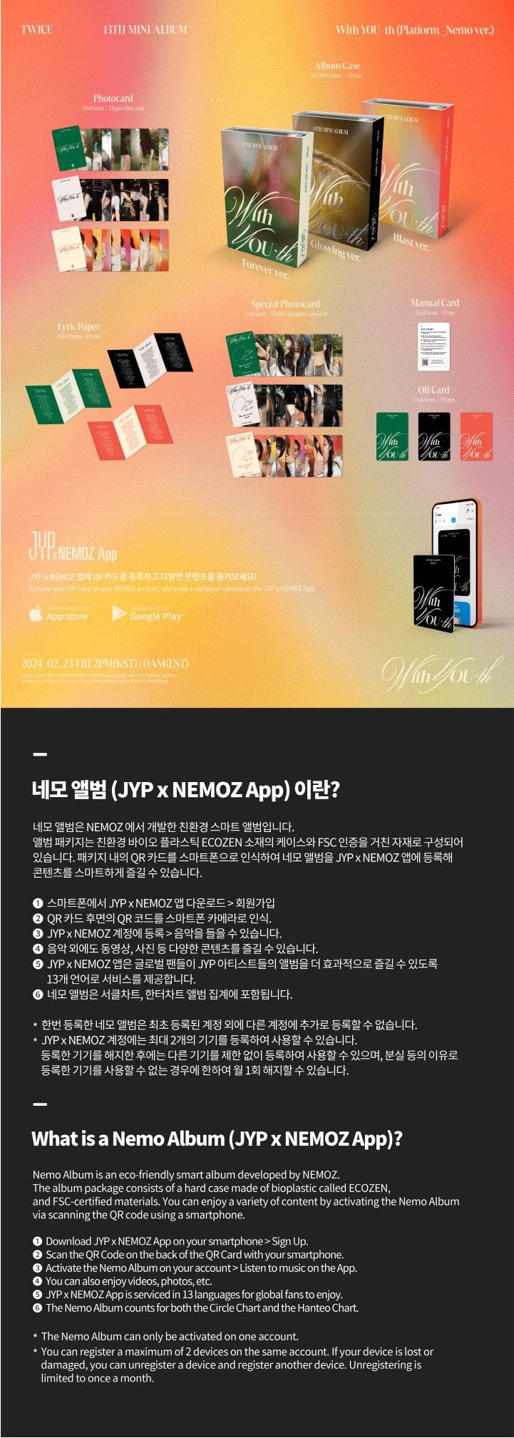 Korea Pop Store TWICE - With You-th (13th Mini Album) (Nemo Ver.) Kawaii Gifts 8809954229237