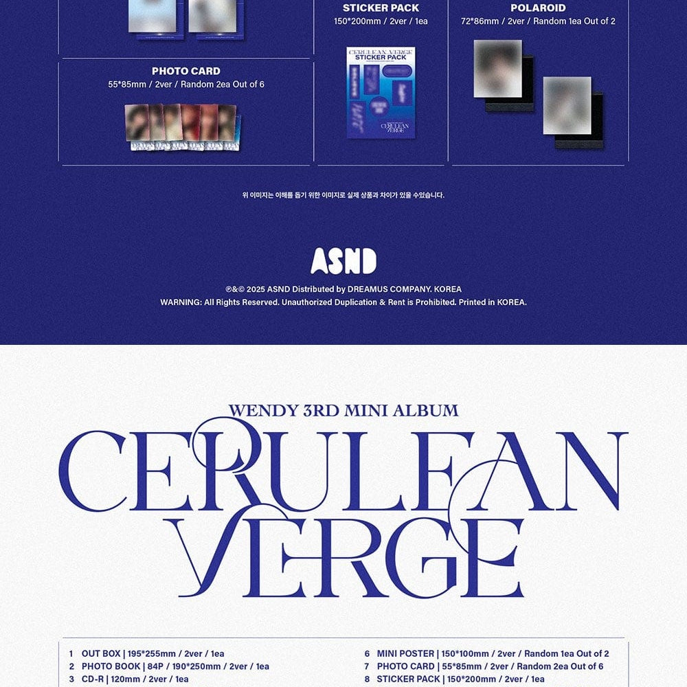 Korea Pop Store WENDY - 3rd Mini Album [Cerulean Verge] (Photo Book Ver.) Kawaii Gifts