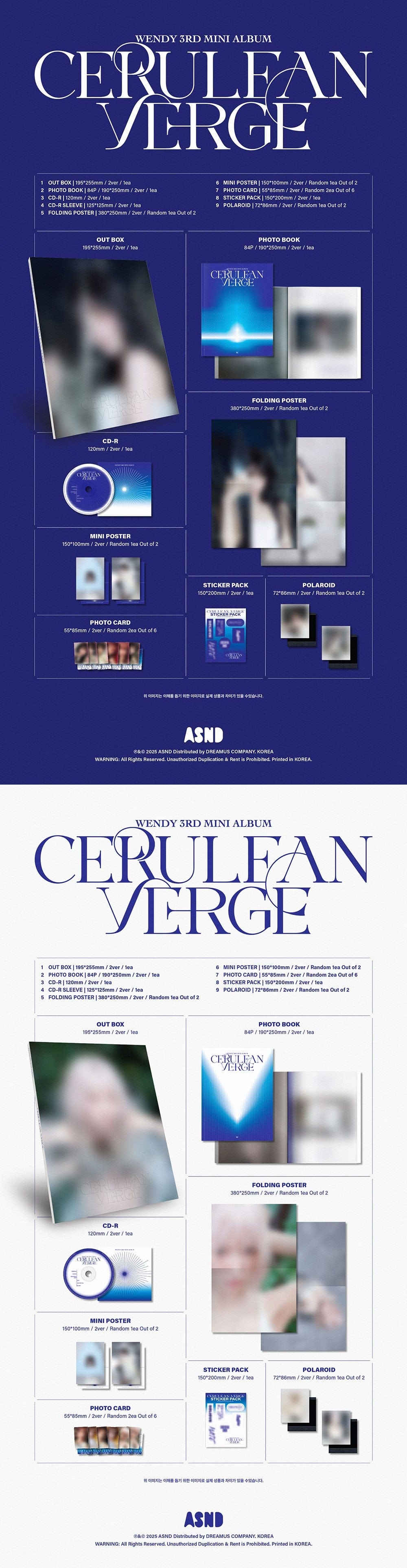 Korea Pop Store WENDY - 3rd Mini Album [Cerulean Verge] (Photo Book Ver.) Kawaii Gifts