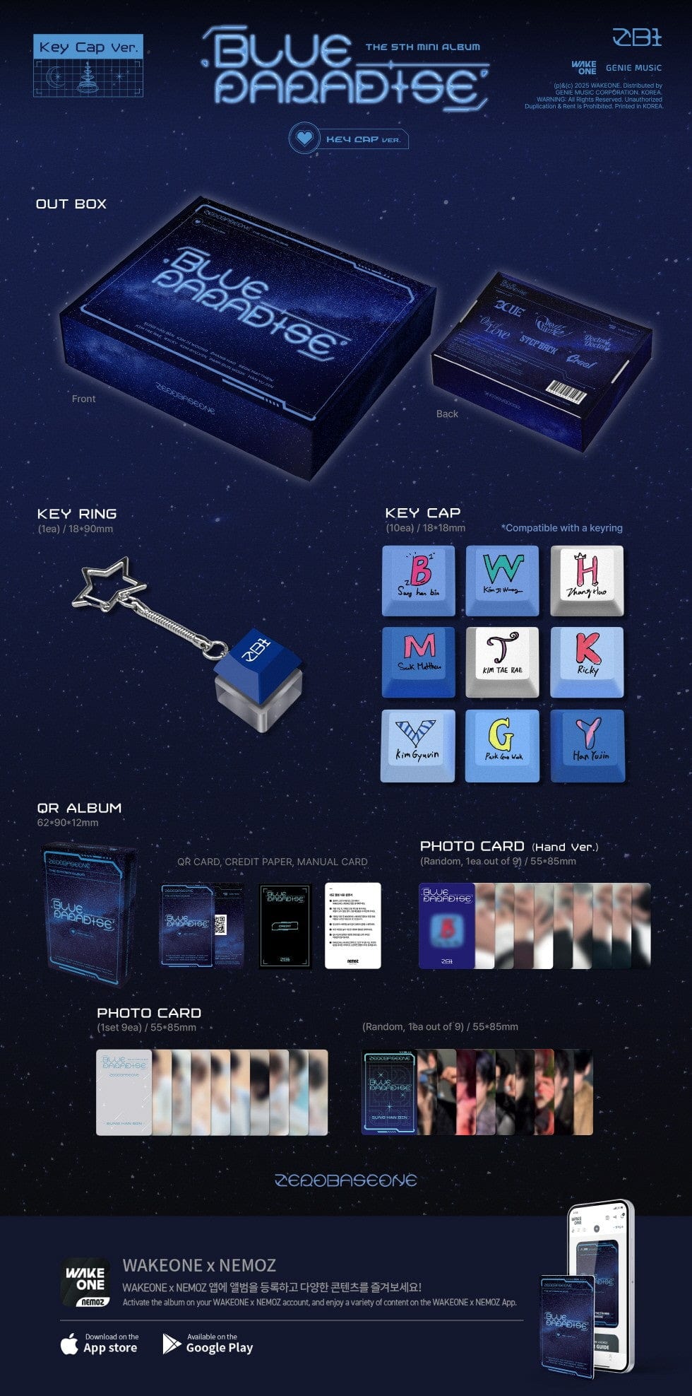 Korea Pop Store ZEROBASEONE - [Blue Paradise] (5th Mini Album) (Key Cap Ver.) Kawaii Gifts