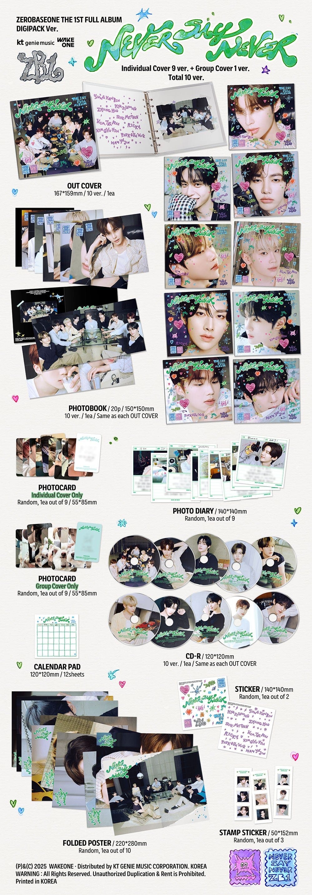Korea Pop Store ZEROBASEONE - The 1st Full Album [Never Say Never] (Digipack Ver.) Kawaii Gifts 8809704433556