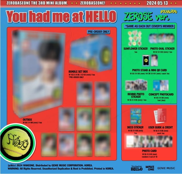 Korea Pop Store ZEROBASEONE - [You Had Me at Hello] (3rd Mini Album) (Zerose Ver.) [Pocaalbum] Kawaii Gifts 70926550