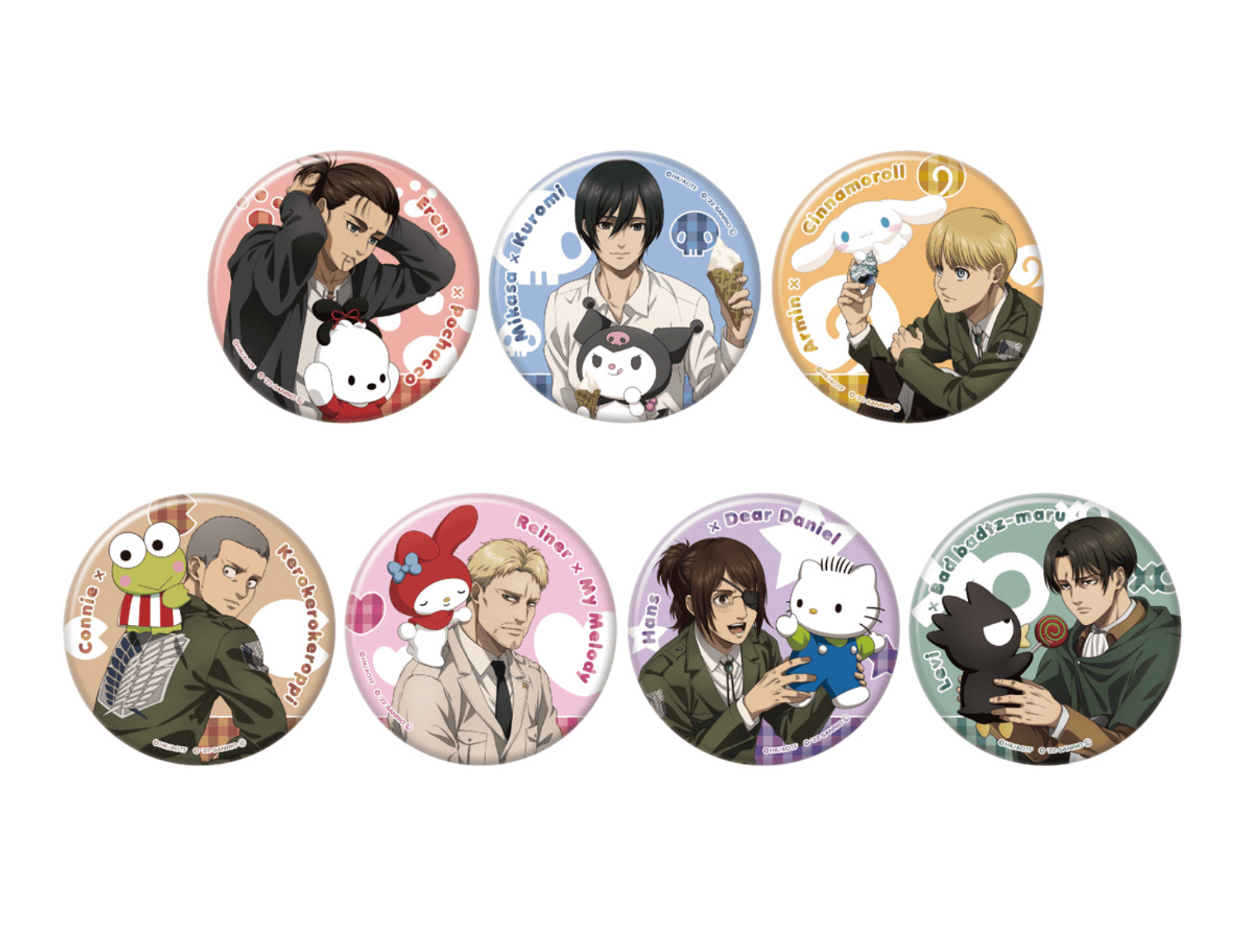 March Monster Attack On Titan x Sanrio Characters 2 Can Badge Surprise Kawaii Gifts 4970381649548