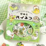 Spoon Inc BGM Washi Flake Stickers Irasshaimase Cafe Gray Cat Kawaii Gifts