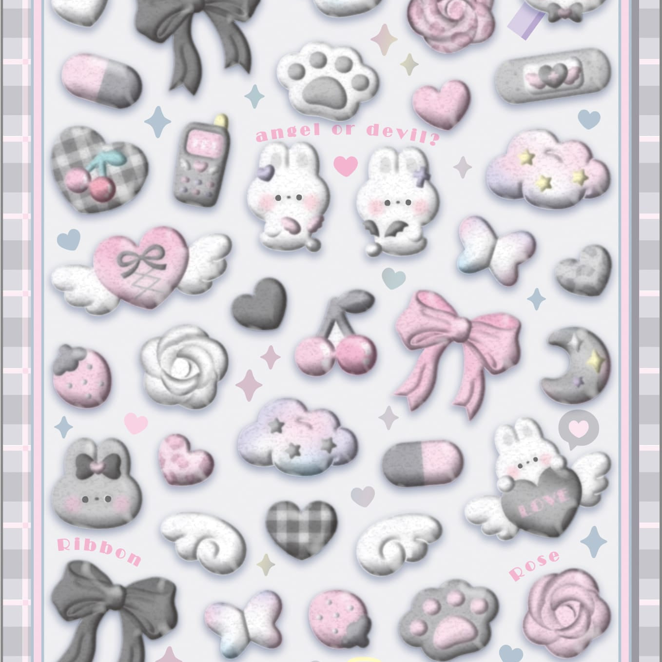 Spoon Inc Q-Lia Bon Bon Drop 3D Flocky Stickers Black & White Kawaii Gifts