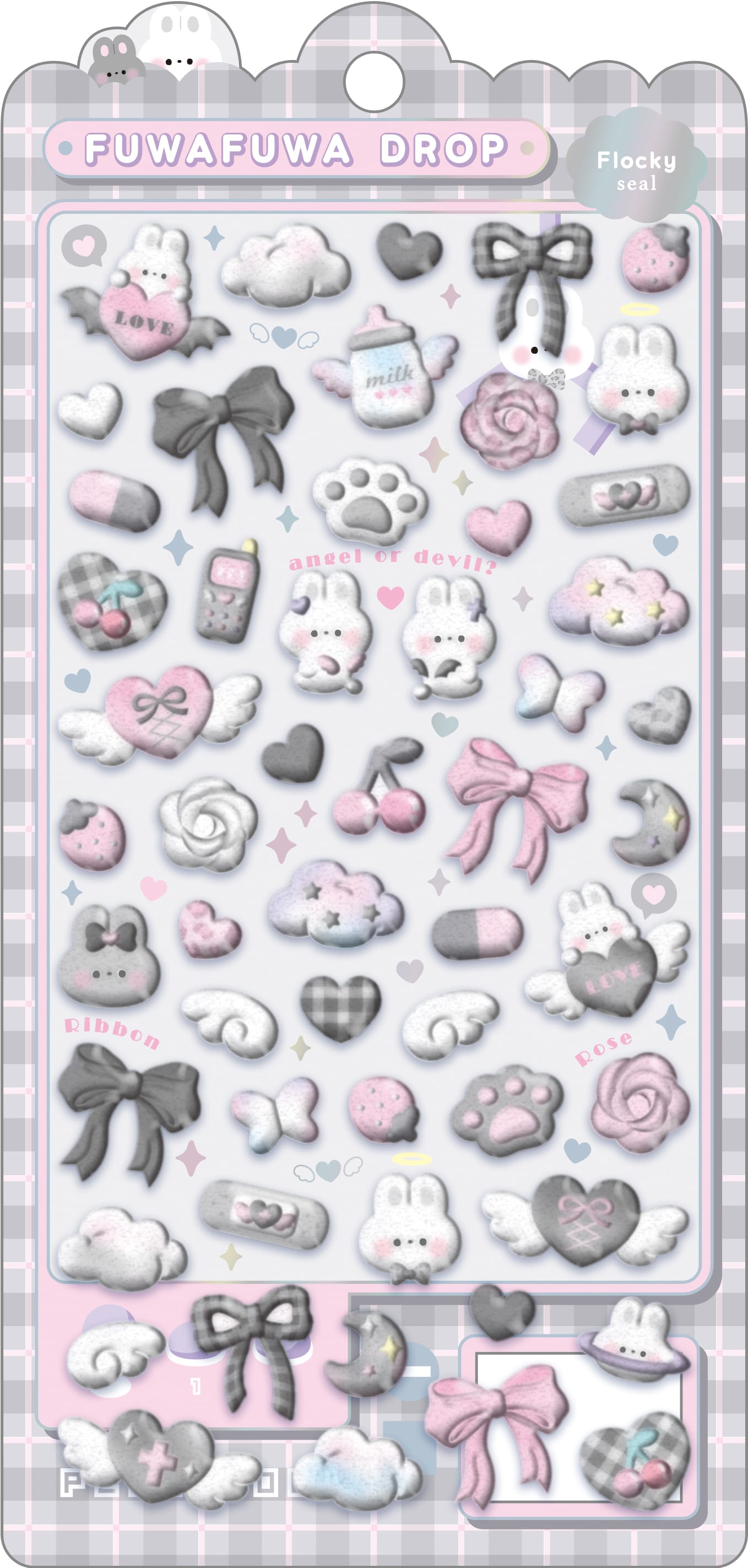 Spoon Inc Q-Lia Bon Bon Drop 3D Flocky Stickers Black & White Kawaii Gifts