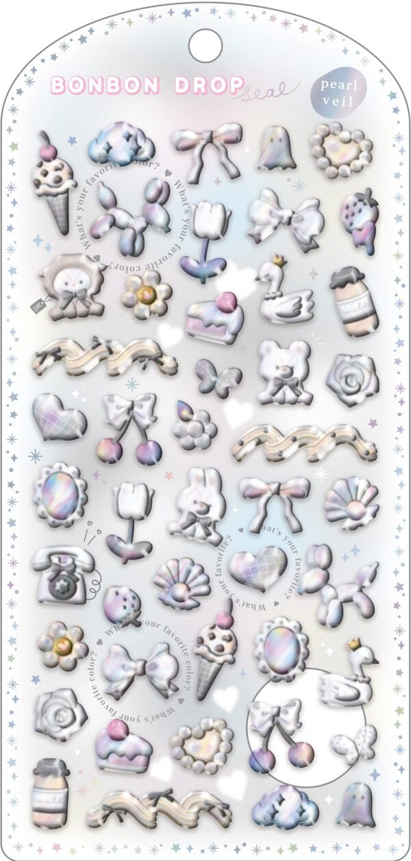 Spoon Inc Q-Lia Bon Bon Drop 3D Pearl Veil Stickers White Kawaii Gifts