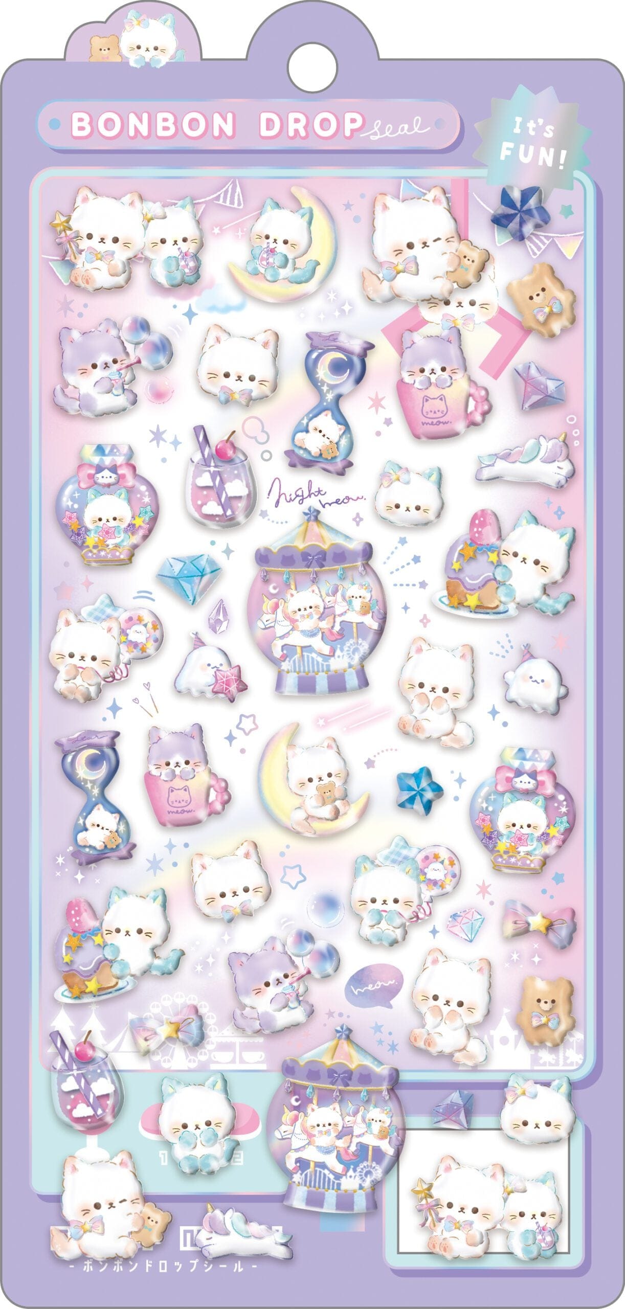 Spoon Inc Q-Lia Bon Bon Drop 3D Stickers Purple Dreaming Kittens Kawaii Gifts