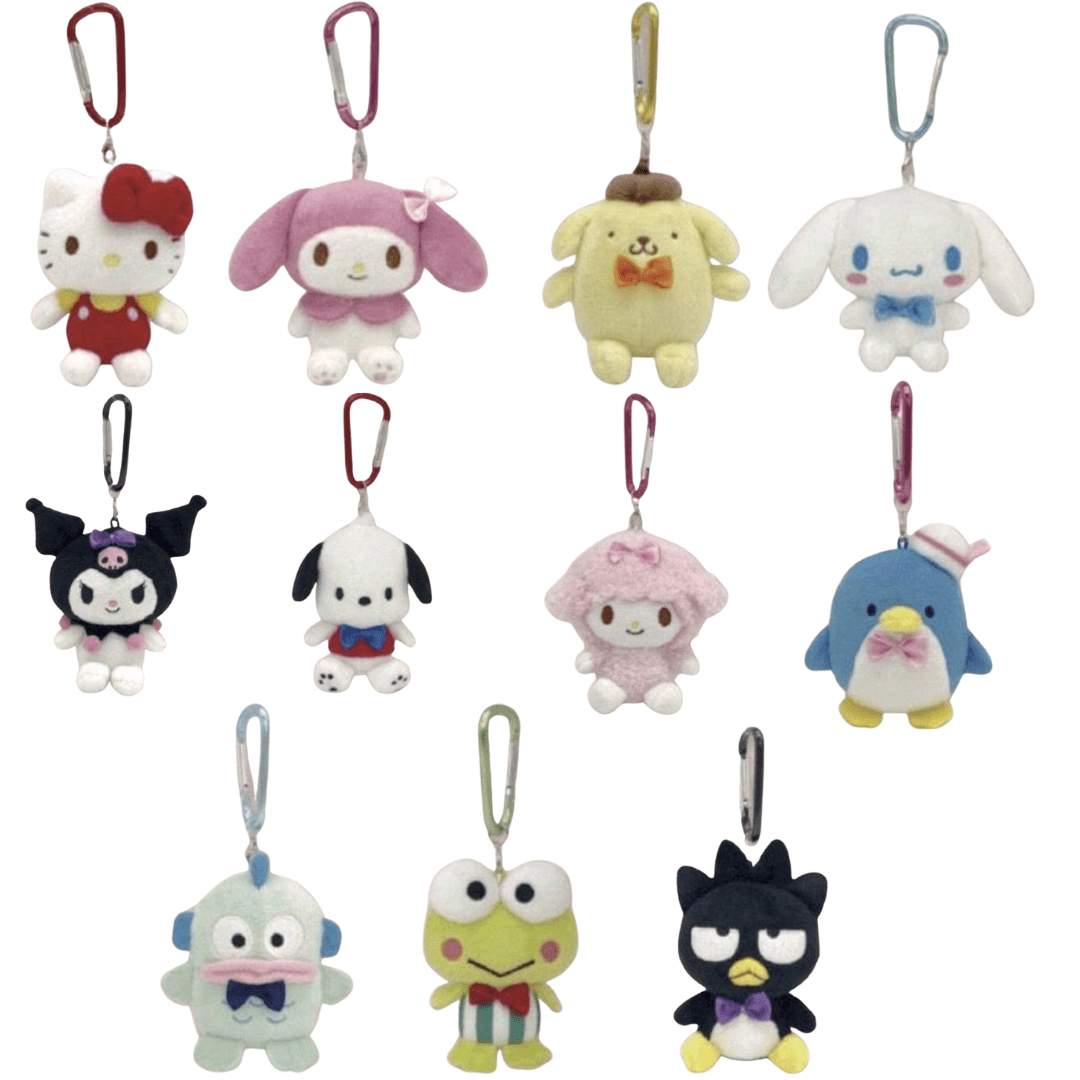 Weactive Sanrio Cute Plushie Mascot with Carabiner: Hello Kitty, My Melody, Cinnamoroll, Pompompurin, Kuromi, My Piano, Pochacco, Hangyodon, Tuxedo Sam, Keroppi, Batzu Maru Kawaii Gifts