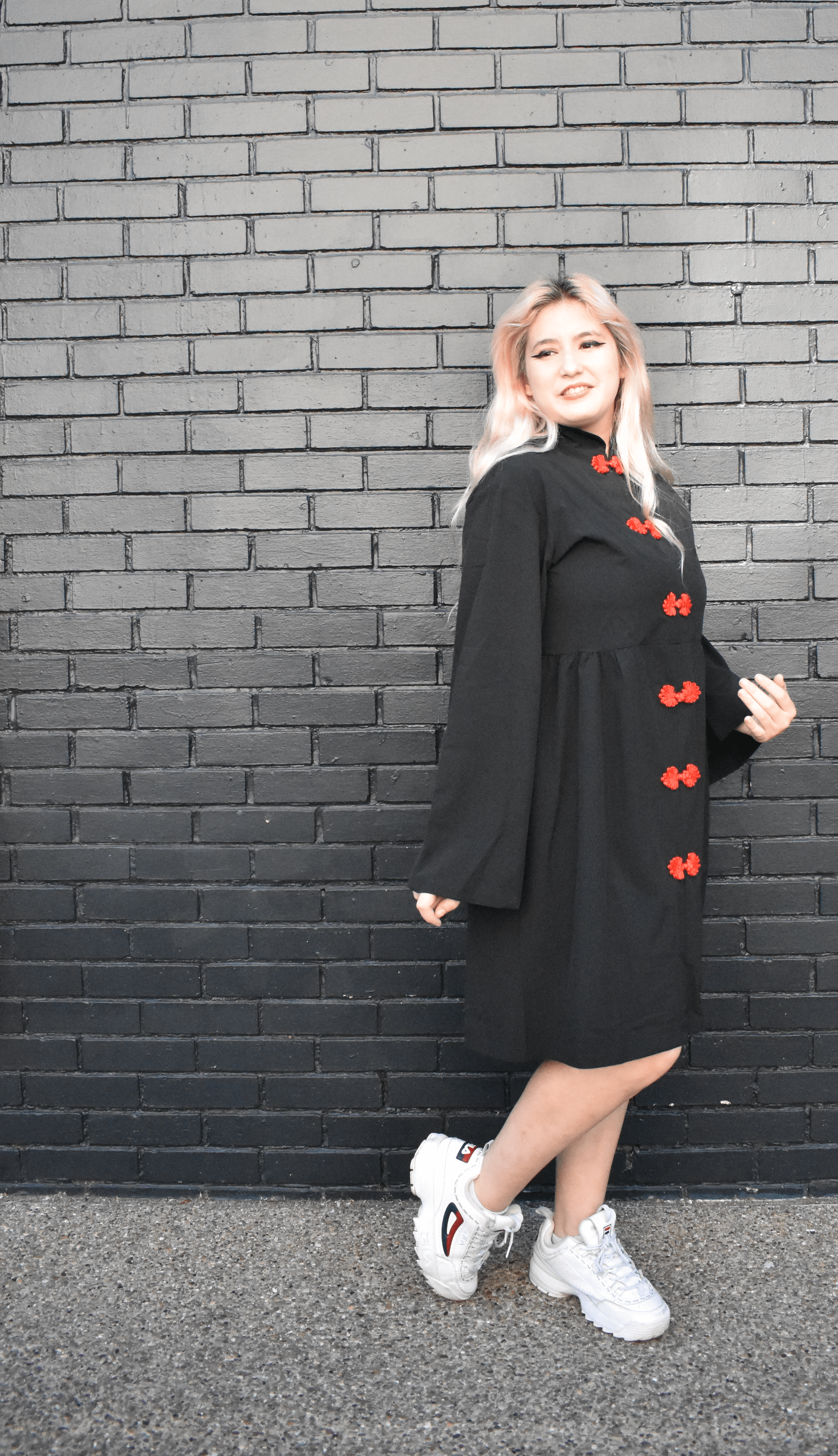 ACDC Rag ACDC Rag Flashy China Button Long Sleeve Black Dress Kawaii Gifts 2000000050423
