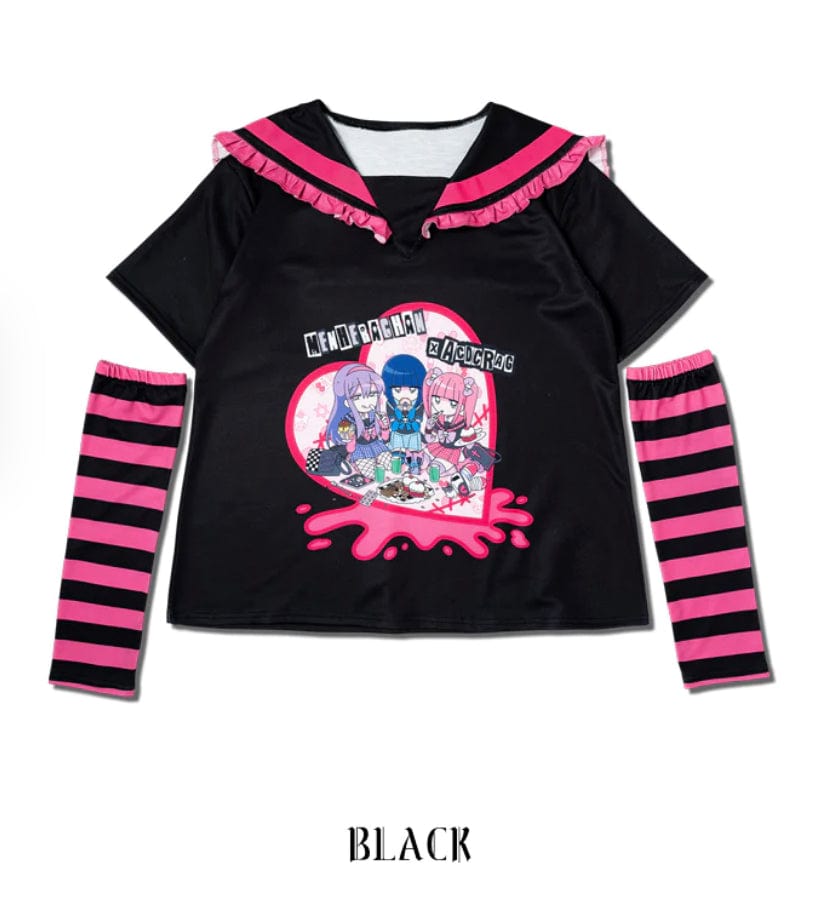 ACDC Rag ACDC Rag X Menherachan Harajuku Emo Sailor Shirts with Arm Covers Black Kawaii Gifts 2000000061863