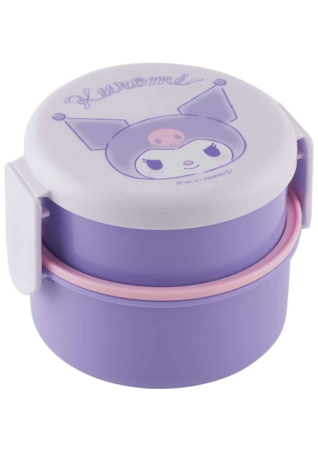 Skater Kuromi 2-Layered Round Bento Lunch Box with Fork