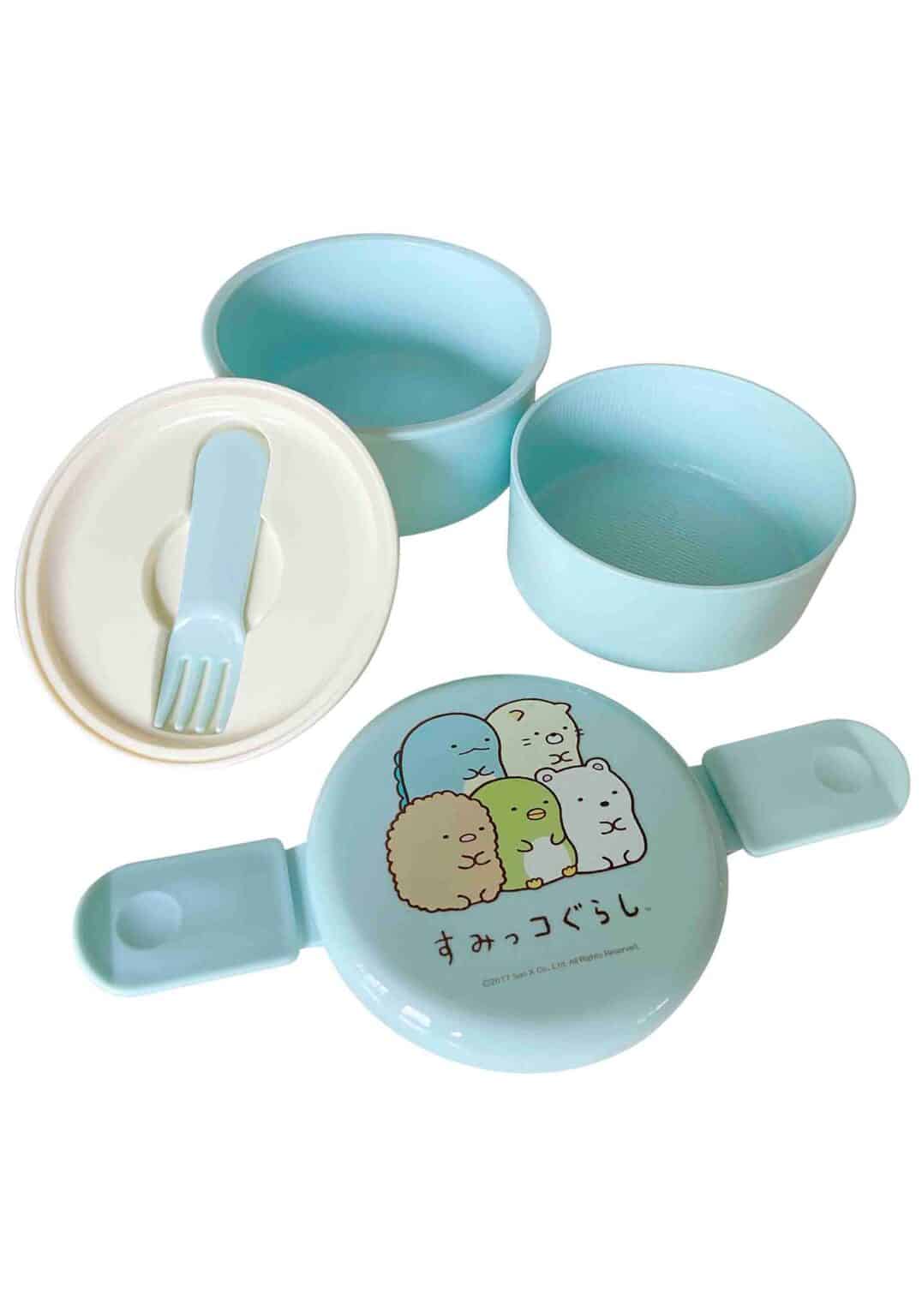 Clever Idiots Sumikko Gurashi Round Bento Lunch Box with Fork Blue Kawaii Gifts 4973307424212