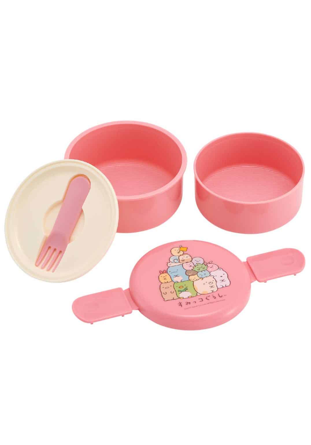 Clever Idiots Sumikko Gurashi Round Bento Lunch Box with Fork Pink Kawaii Gifts 4973307424205