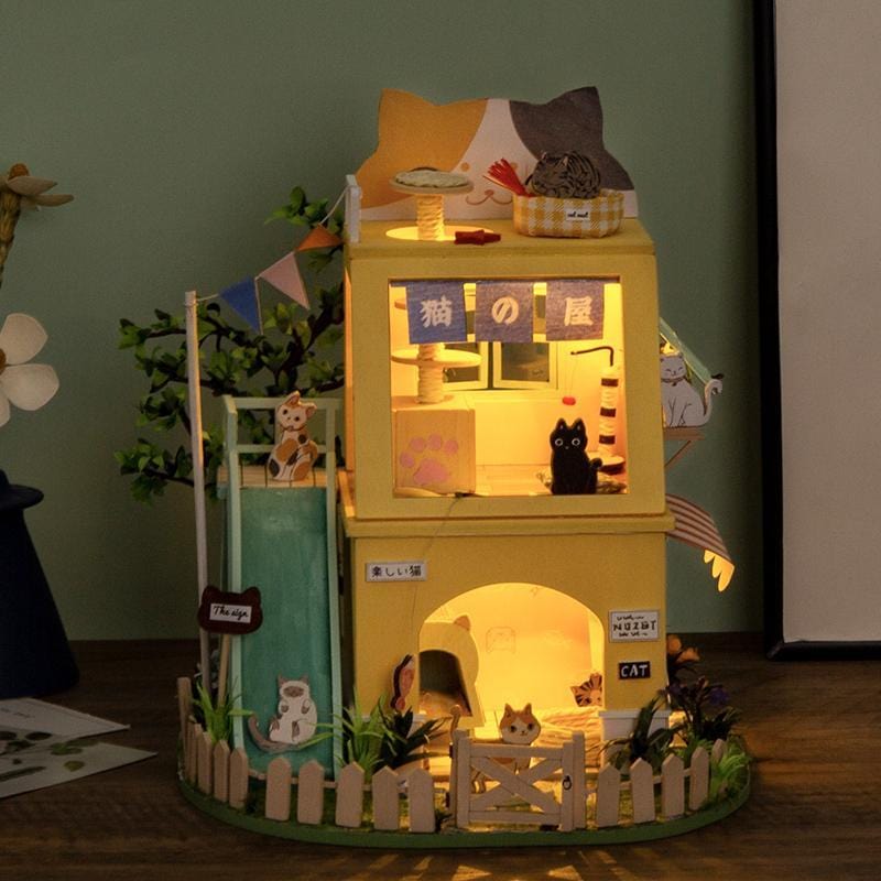 Hands Craft DG149, Cat House DIY Miniature Dollhouse Kit Kawaii Gifts 850026738179