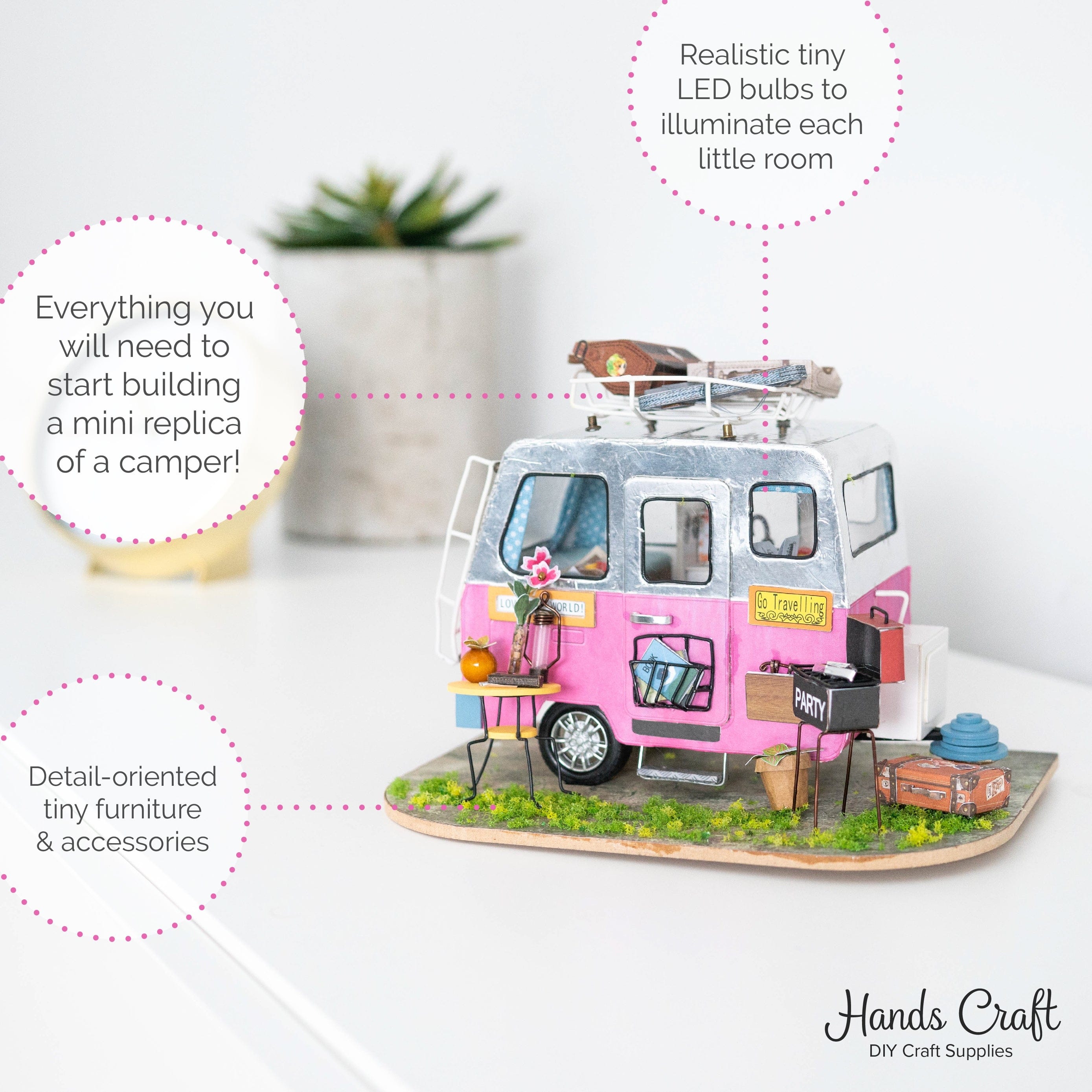 Hands Craft Happy Camper DIY Miniature Dollhouse Kit Kawaii Gifts 819887027303