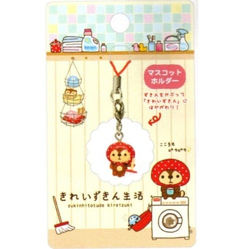 San-X Raccoon Kireizukin Seikatu Cell Phone Strap: Raccoon with Broom