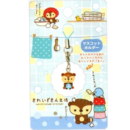 San-X Raccoon Kireizukin Seikatu Cell Phone Strap: Raccoon with Mr. Mole