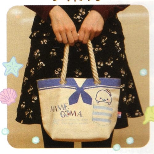 San-X Mamegoma Little Seals Sailor 11.4" Canvas Tote Bag