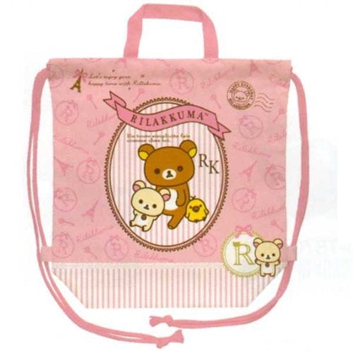 San-X Rilakkuma Relax Bear 13.5" Drawstring Backpack Bag: Pink