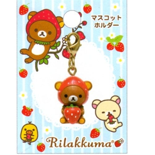 San-X Rilakkuma Strawberry Mascot Zipper Pull: Relax Bear