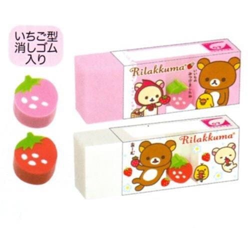 San-X Rilakkuma Strawberry Scented Eraser with Bonus Die-Cut Strawberry Eraser *$1.99 EACH*