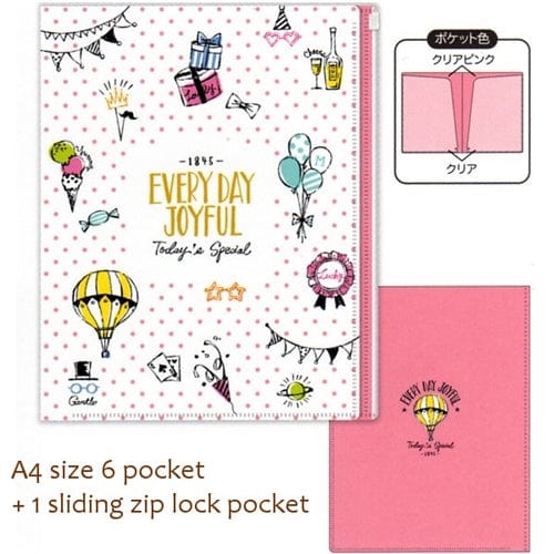 Mind Wave Everyday Joyful A4 6 + 1 Sliding Zip Lock Pockets Plastic File Folder