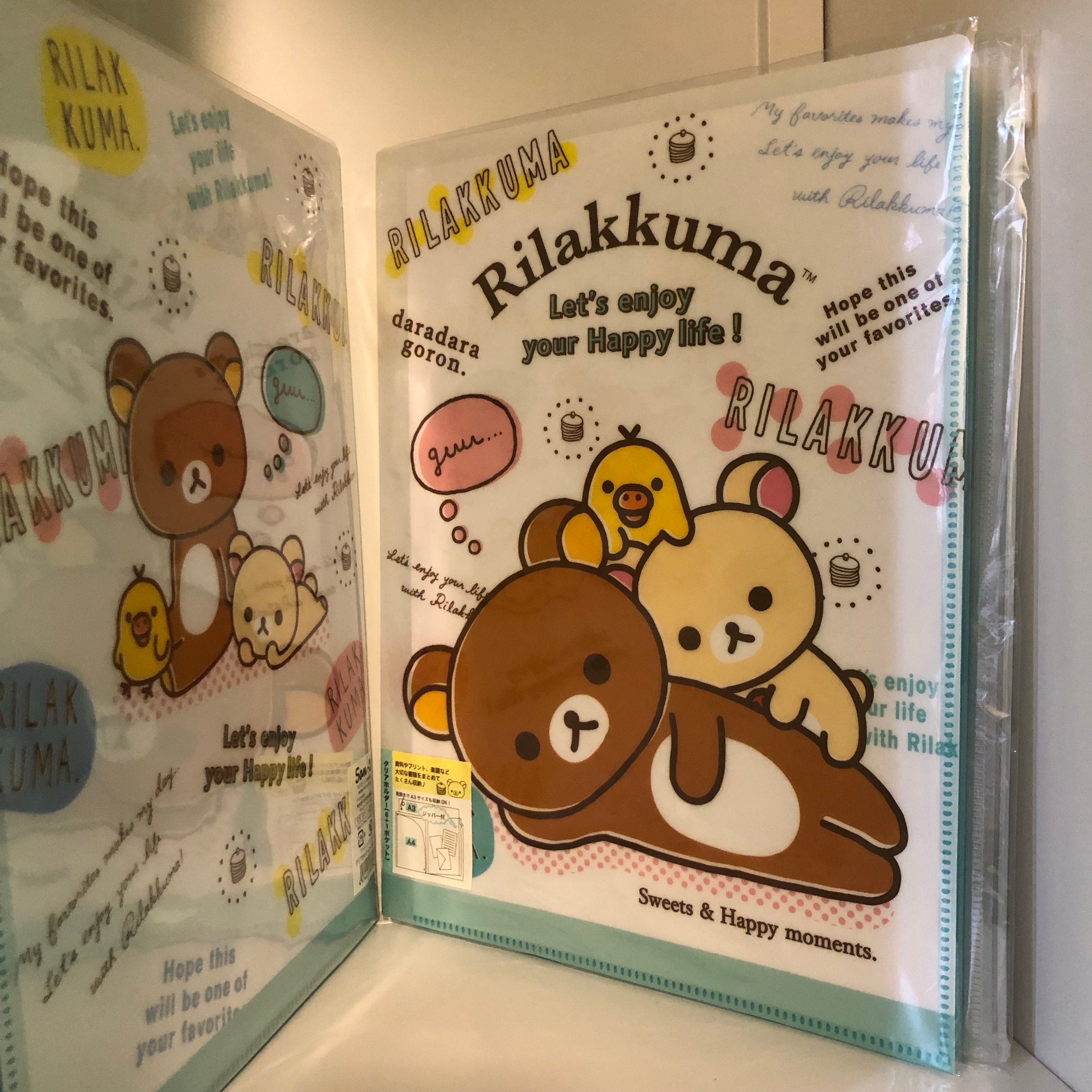 Kawaii Import Rilakkuma Let’s Enjoy Your Happy Life! 6 + 1 Sliding Zip Lock Pockets A4 Plastic File Folder Kawaii Gifts 4974413667845