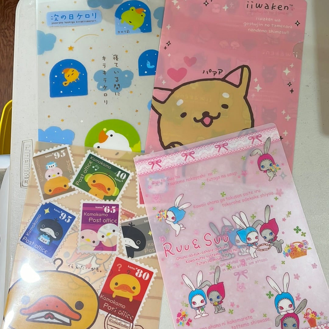 Kawaii Import San-x Assorted Characters Vinyl A4 File Folders 4-Packs Kawaii Gifts 73872342