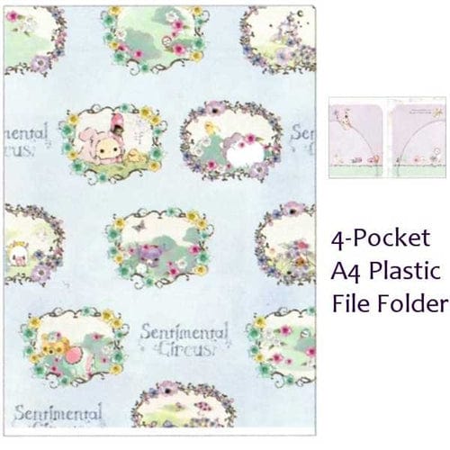 San-X Sentimental Circus Garden 4-Pocket A4 Plastic File Folder: Light Blue