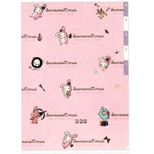 San-X Sentimental Circus Pink 5-Index A4 Plastic File Folder