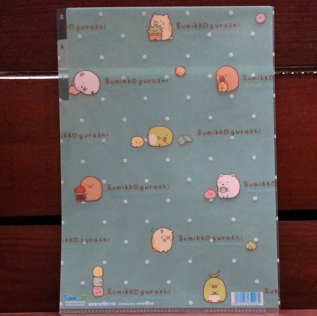 Kawaii Import Sumikko Gurashi 5-Index A4 Plastic File Folder Teal Kokoga Ochitsukundesu Kawaii Gifts 4974413652261
