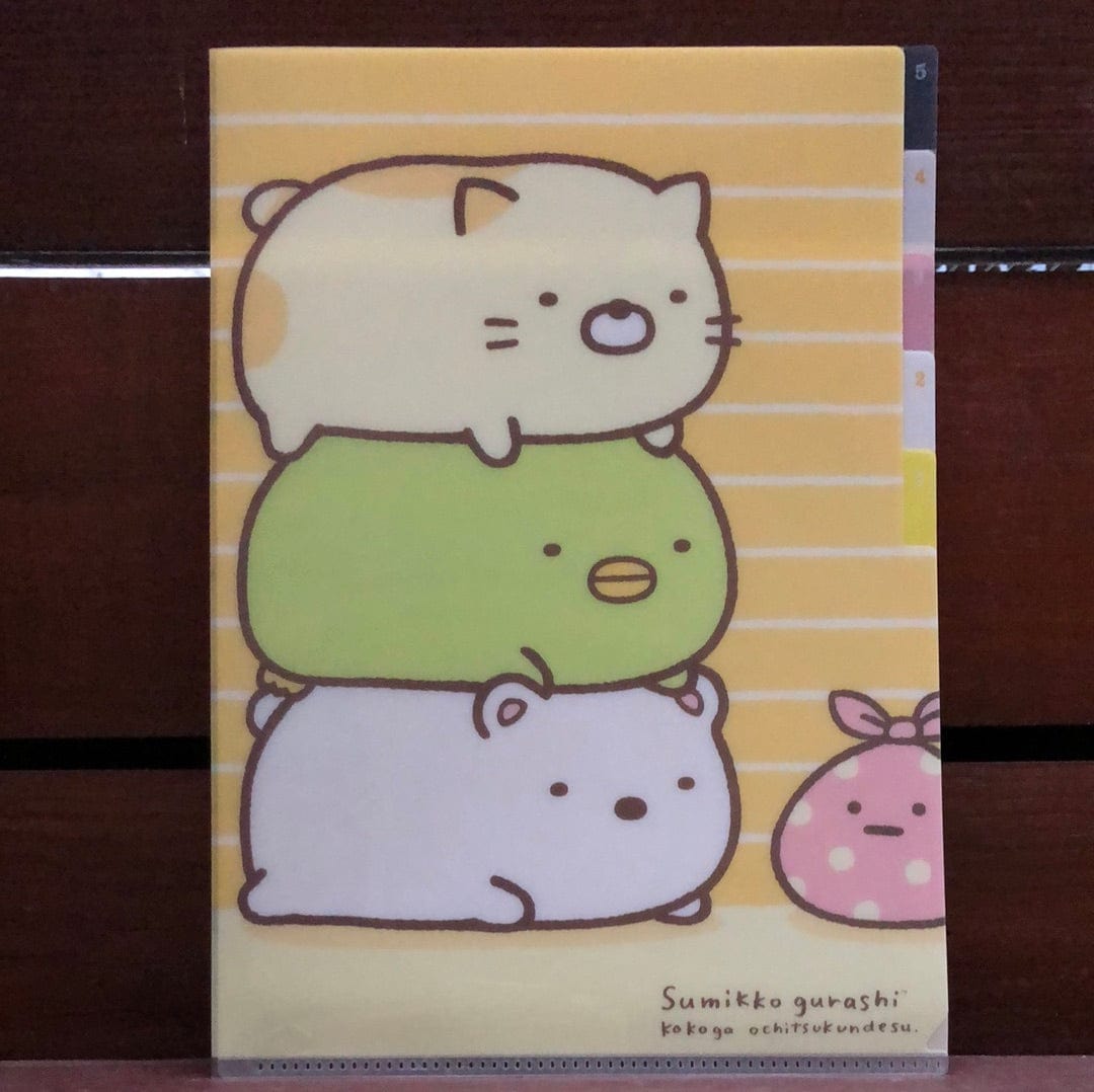 Kawaii Import Sumikko Gurashi Triple Stacks 5-Index A4 Plastic File Folder Kawaii Gifts 4974413662352