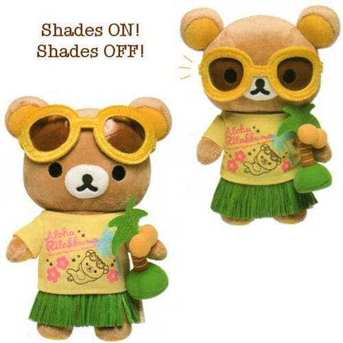 San-X Aloha Rilakkuma Paradise in Hawaii 8.2" Relax Bear with Hula Skirt and Movable Sunglasses