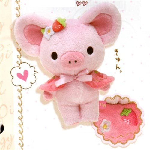 San-X Piggy Girl Strawberry 7" Plush with Pink Caplet