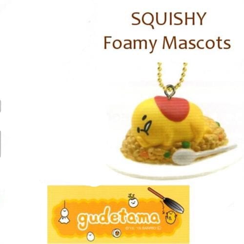 Sanrio Japan Gudetama Lazy Egg 3" Squishy Mascots with Keychains: (B) On Omelette Fried Rice