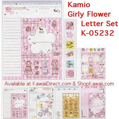 Kamio Girly Flower Quad Letter Set with Seal Stickers