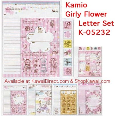 Kamio Girly Flower Quad Letter Set with Seal Stickers