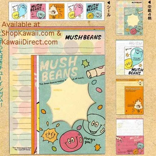 Q-Lia Mush Beans Quad Letter Set with Seal Stickers: Marble Bean