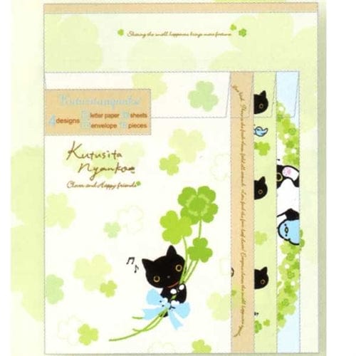 San-X Kutusita Nyanko Clovers Quad Letter Set: Blue Ribbon