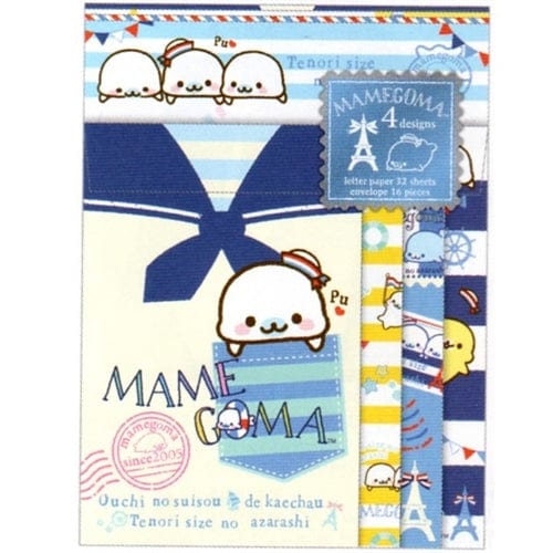 San-X Mamegoma Little Seals Sailor Quad Letter Set: Blue