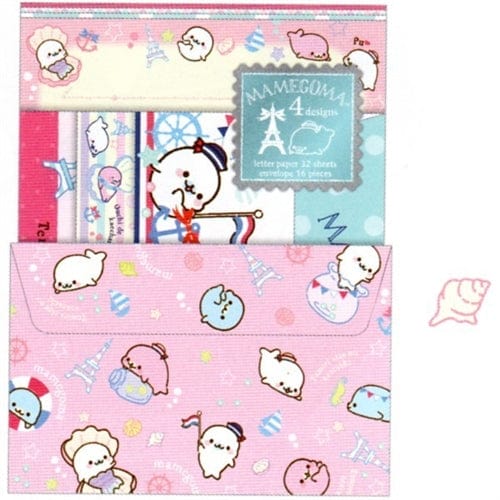 San-X Mamegoma Little Seals Sailor Quad Letter Set: Pink