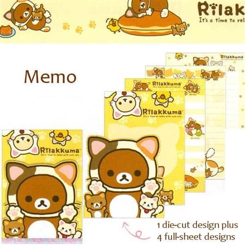 San-X Rilakku Cat Die-Cut Memo: Relax Bear as a Calico Cat